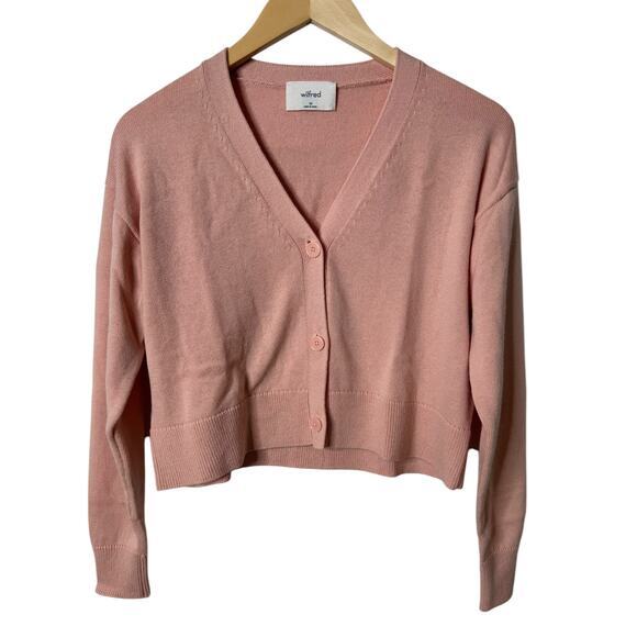NWOT Aritzia Wilfred Wool Cropped Light Cardigan Blush Pink Womens Size XS Basic - Picture 1 of 7